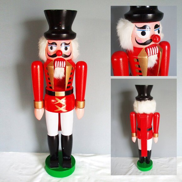 Vintage Wooden Toy Soldier Nutcracker Big 21" Tall Old World Christmas Red Black - Picture 1 of 9